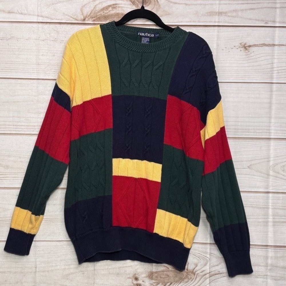 Vintage‎ 90s Nautica Colorblock Sweater Mens Large Multicolor Crewneck Pullover